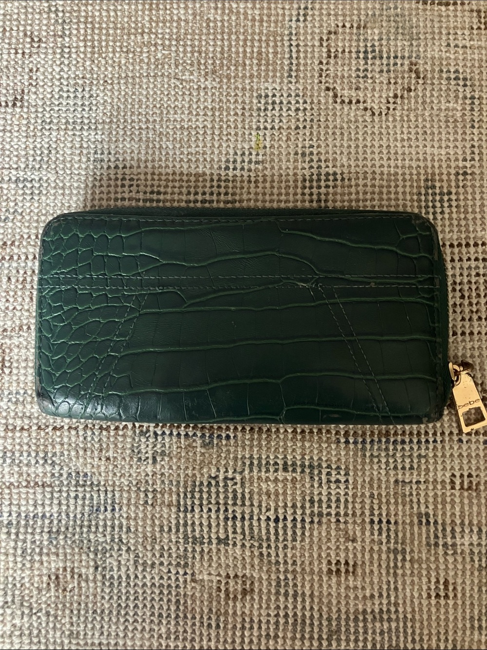 bebe Green Croc-Embossed Zip-Around Wallet